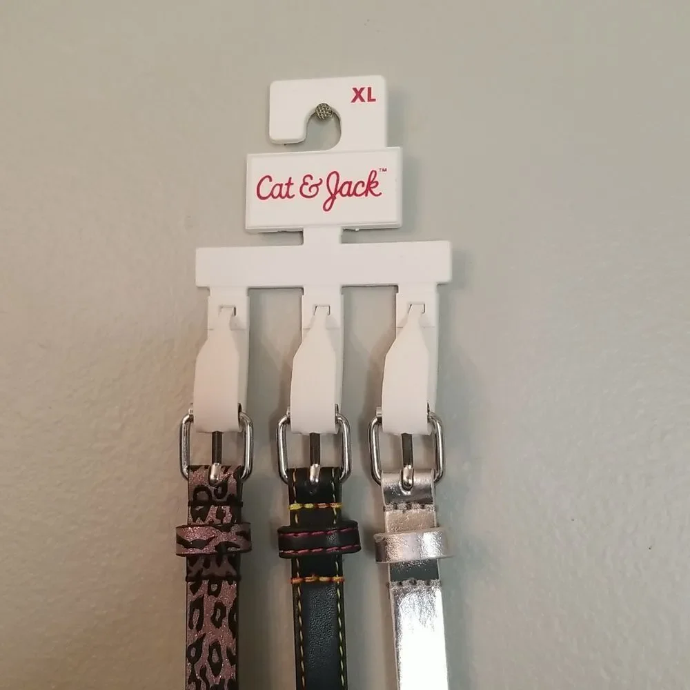 Girls 3 Belt Set Pink Leopard, Black multicolor stitch, & Metallic Silver NWT XL